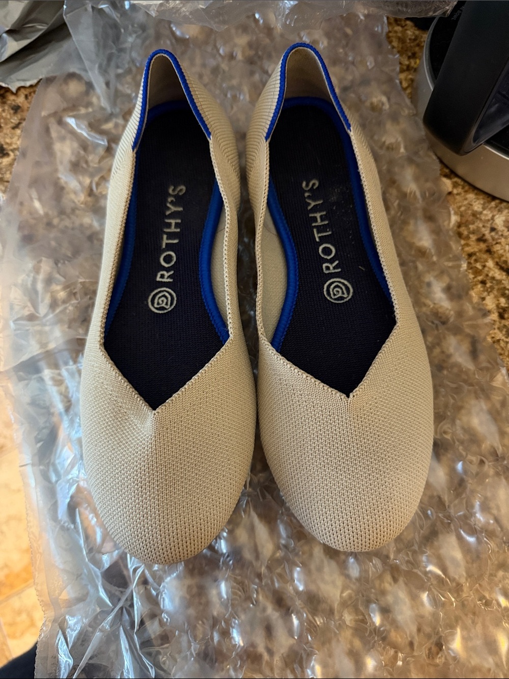 Rothy's Cream Round Toe Ballet Flats with Pattern Sole